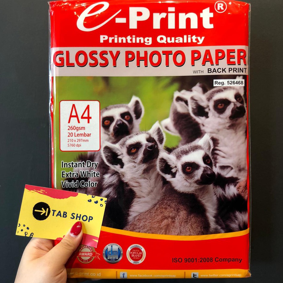 

Baru Hemat TAB SHOP EPRINT GLOSSY PHOTO PAPER WITH BACK PRINT 26 GSM 2 SHEETS A4 EPRINT KERTAS FOTO LOGO DI BELAKANG