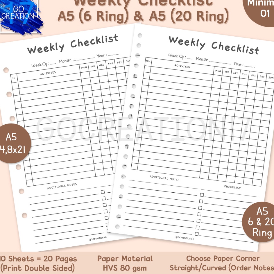 

Super Jaminan Buku Planner Kertas Binder Weekly Checklist Simple Minimalis A5 ring 2 dan A5 ring 6