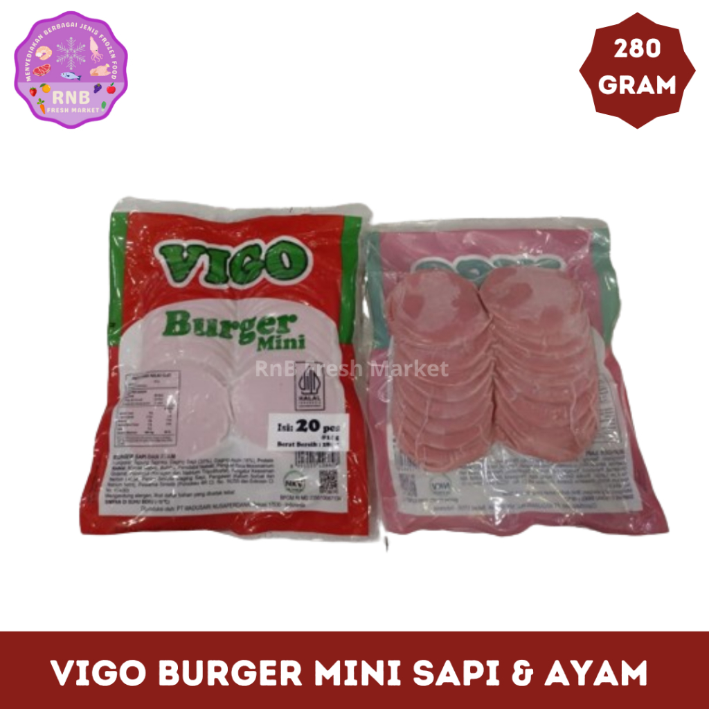 

Vigo Burger Mini Sapi Dan Ayam Isi 20 Pcs Netto 280 Gram
