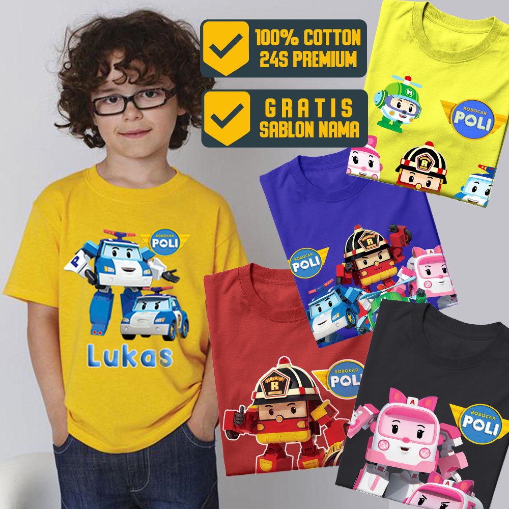 Robocar Poli - Baju Robocar Poli Kaos Custom Nama Couple Keluarga