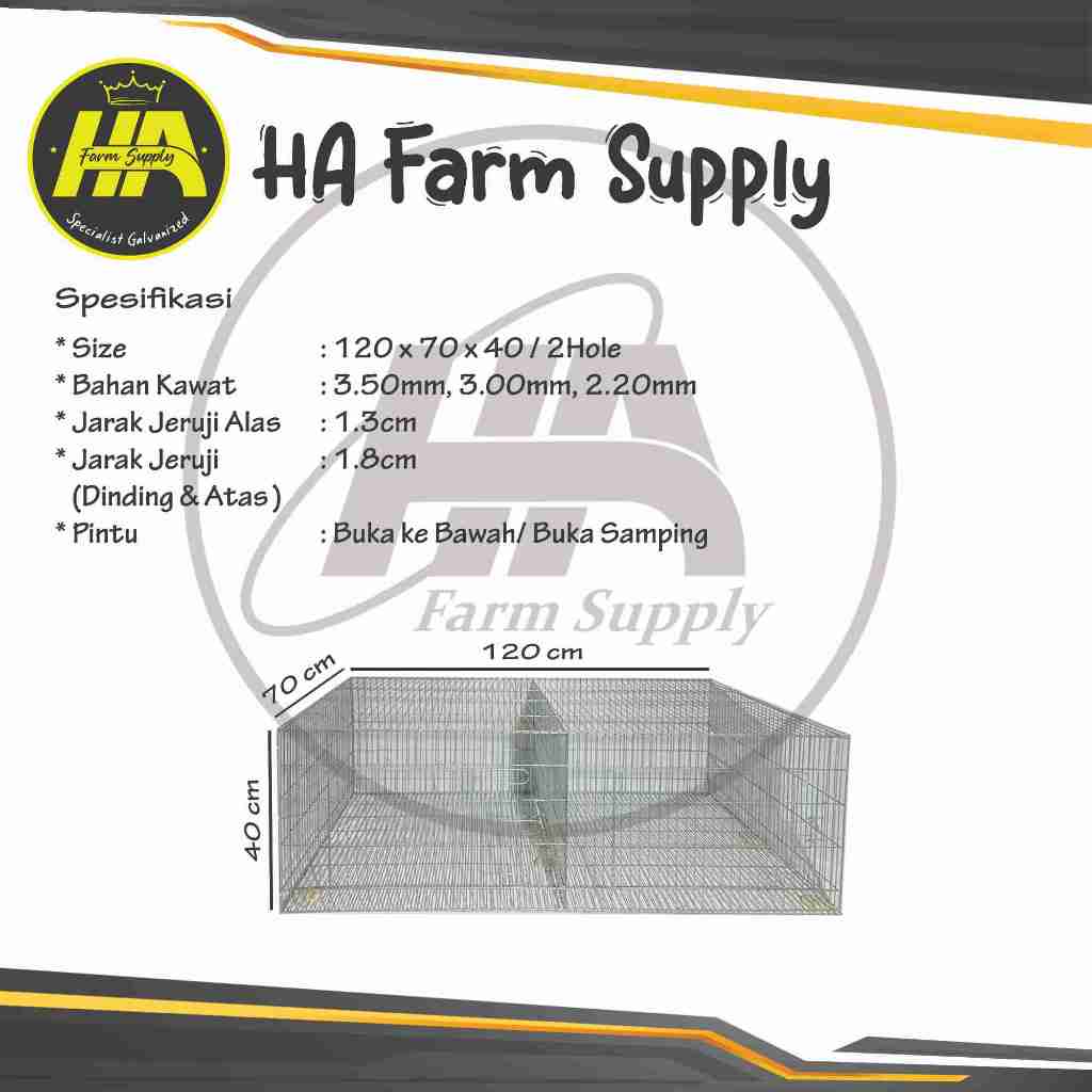 Kandang Kelinci & Merpati Galvanis 120 x 70 x 50/ 2Hole (Mini Breeding) + Free Kabel Ties