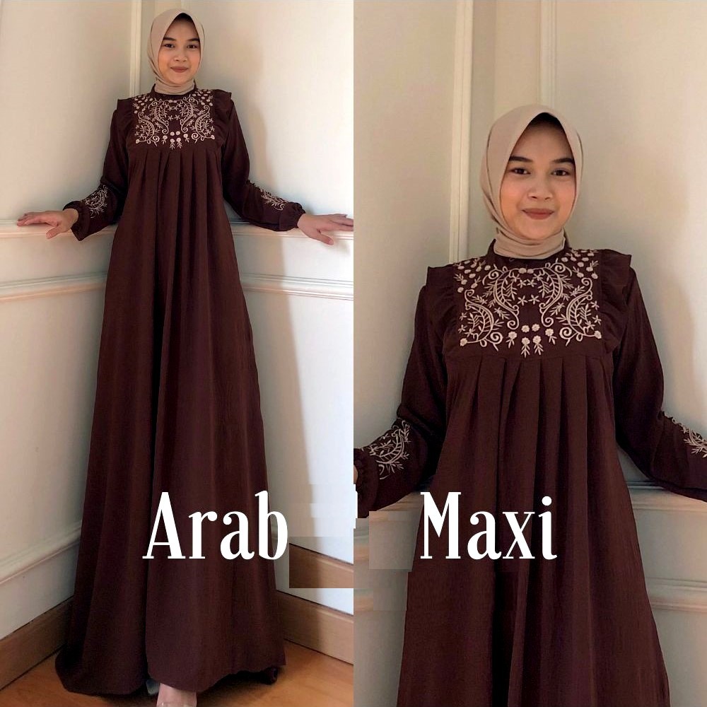 Abaya / Gamis Ibu Emak Bordir Warna Coktu Coklat Tua Brown Jumbo Premium Branded 2024 2XL 3XL 4XL 5L