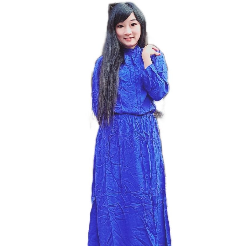 GAMIS PANJANG POLOS WARNA BIRU ELEKTRIK OUTFIT MUSLIMAH LENGAN PANJANG LONG MAXY BAHAN KATUN RAYON F