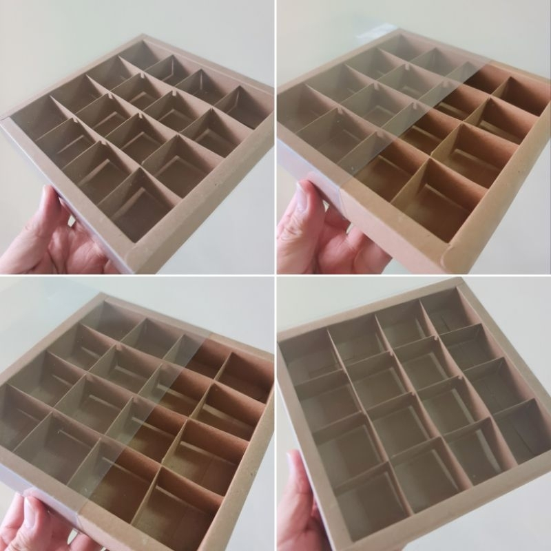 

( 5 pcs ) Box Mika Polos Packaging Kue Mochi Sekat 16 Ukuran 4x4x3 cm Dus Coklat Polos Hampers Nastar Bulat