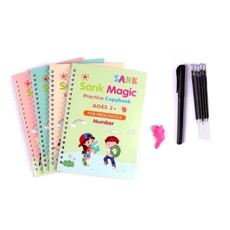 

4pcs sank magic book buku belajar menulis anak buku angka huruf buku edukasi anak tk sd paud