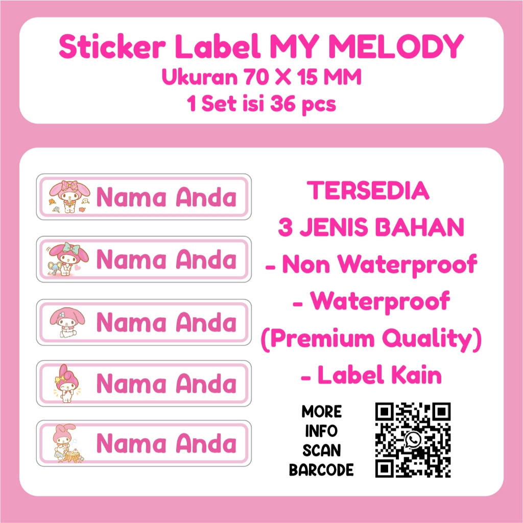 

LABEL NAMA MY MELODY CUSTOM 70 X 15 MM