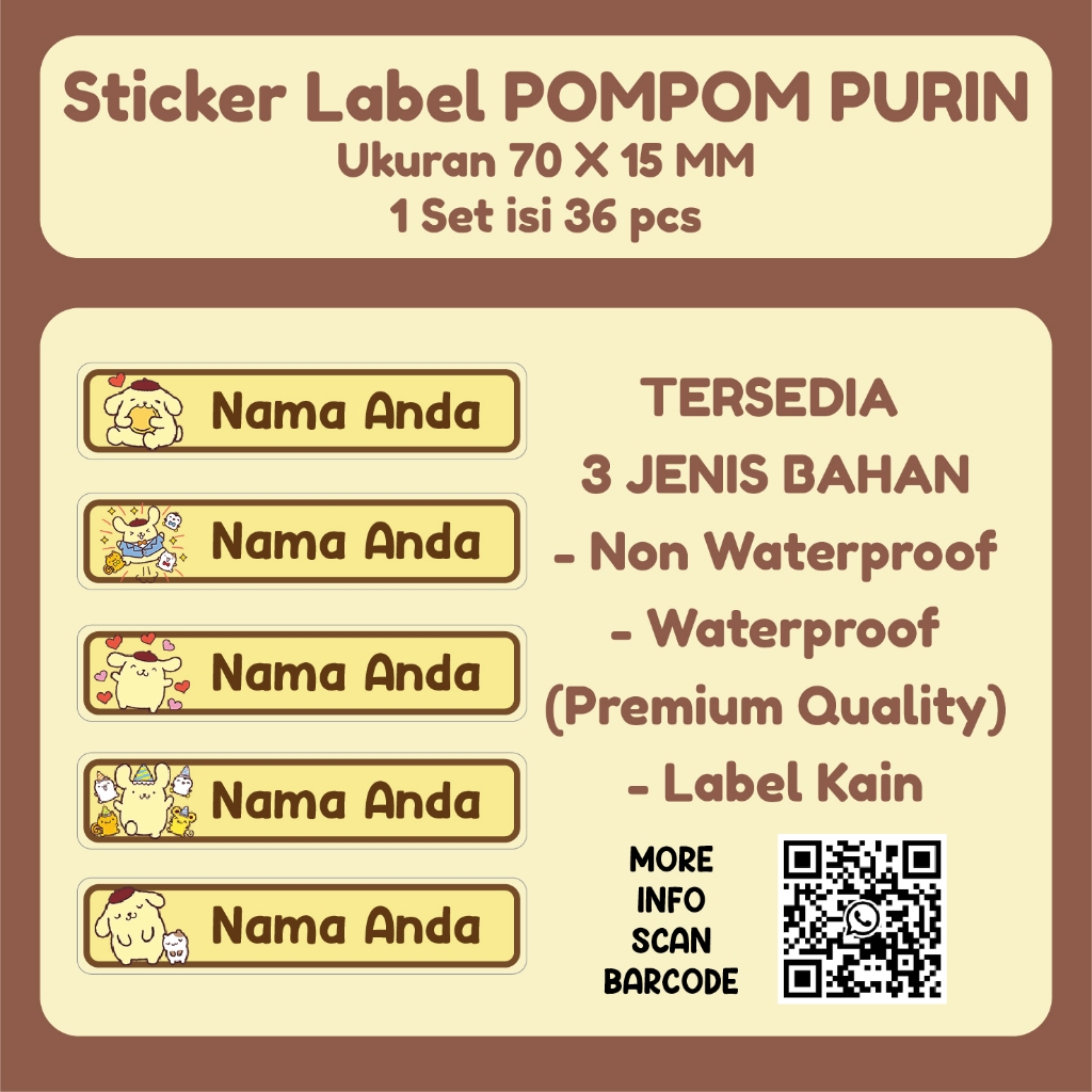 

LABEL NAMA POMPOM PURIN CUSTOM 70 X 15 MM