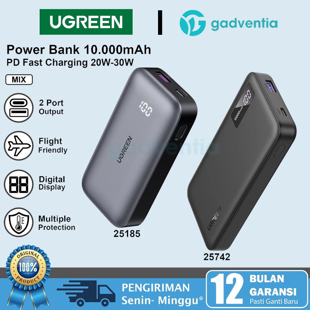 UGREEN Mini Power Bank PD Fast Charging 30W Powerbank 10000mAh 25185 Untuk Samsung S22 S23 Ultra Opp