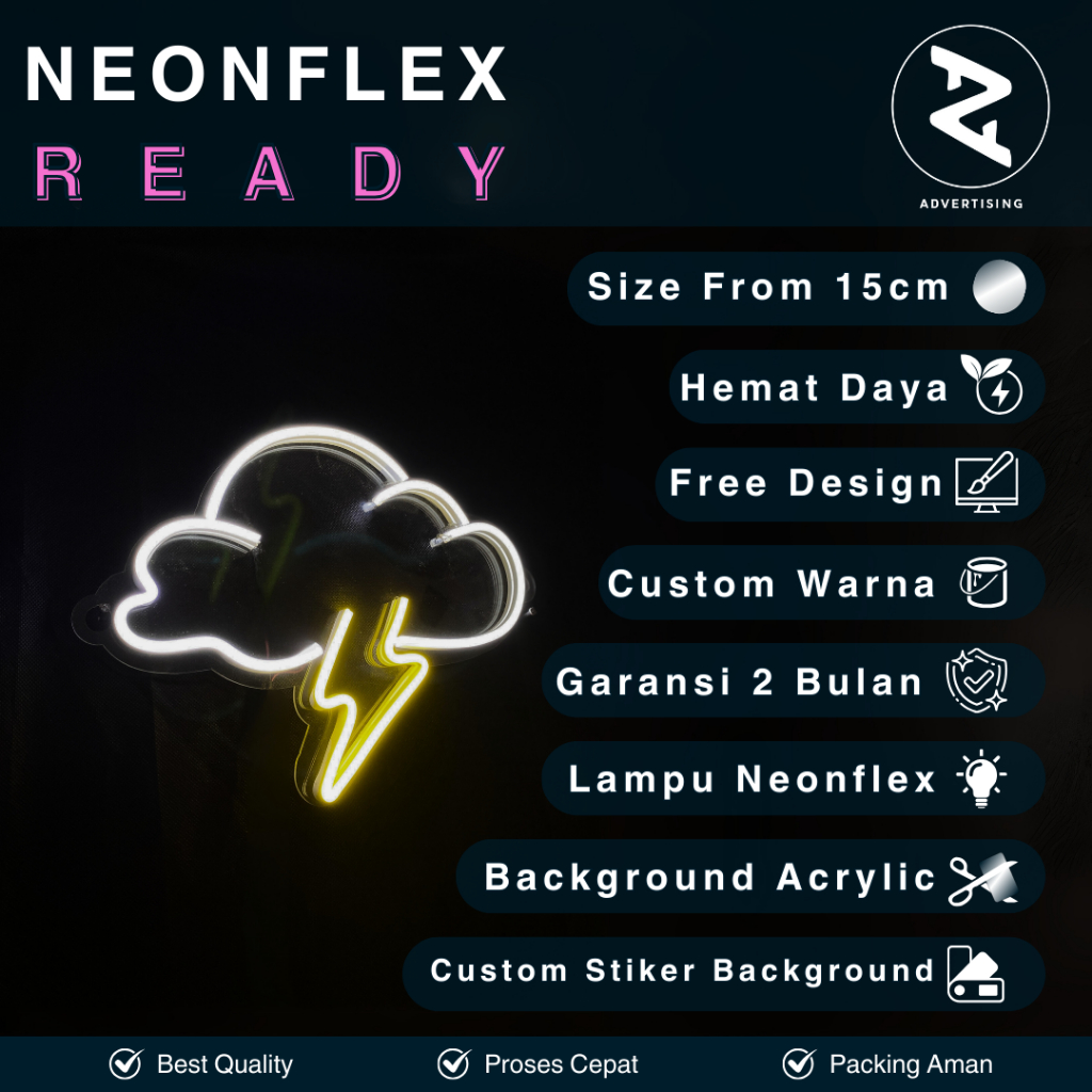 NEON FLEX SIGN AWAN PETIR TANPA PRE ORDER / PRODUK READY