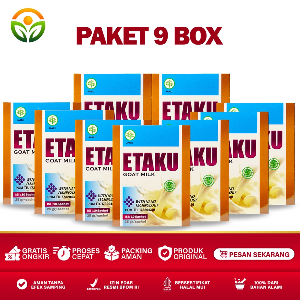 

Almira Herbal - Paket 9 Box Etaku Goat Milk Susu Kambing Etawa Murni Bubuk Sudah Bpom dan Halal
