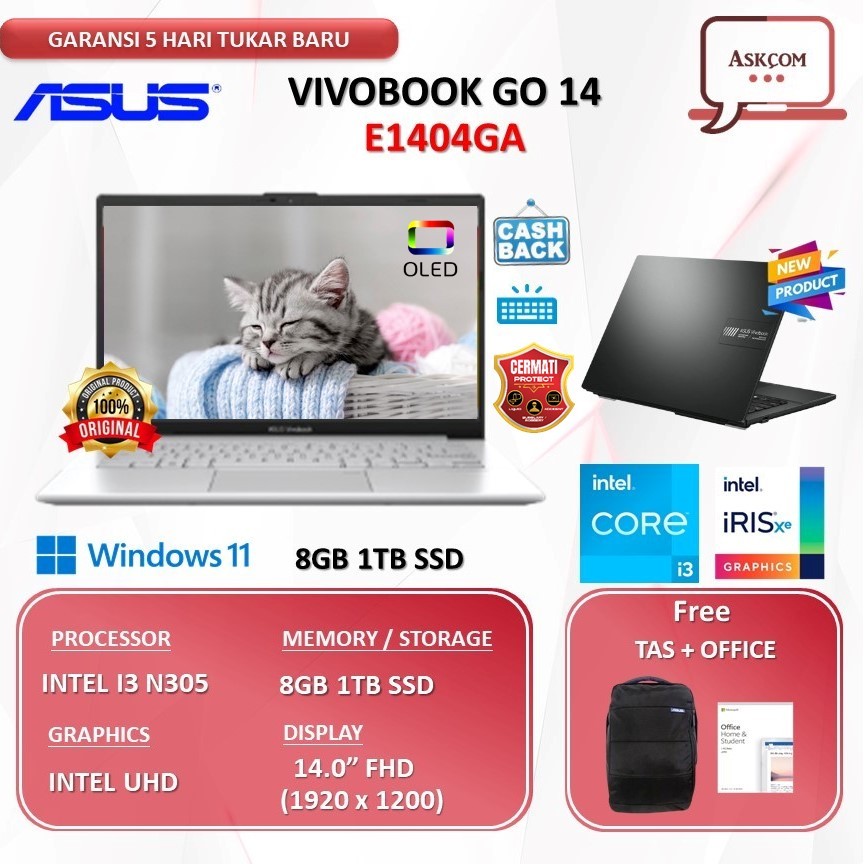 Asus VivoBook Go 14 E1404GA I3 N305 8Core 8GB 1TB SSD W11 OHS21 14.0FHD FHD321 | FHD323 | FHD351