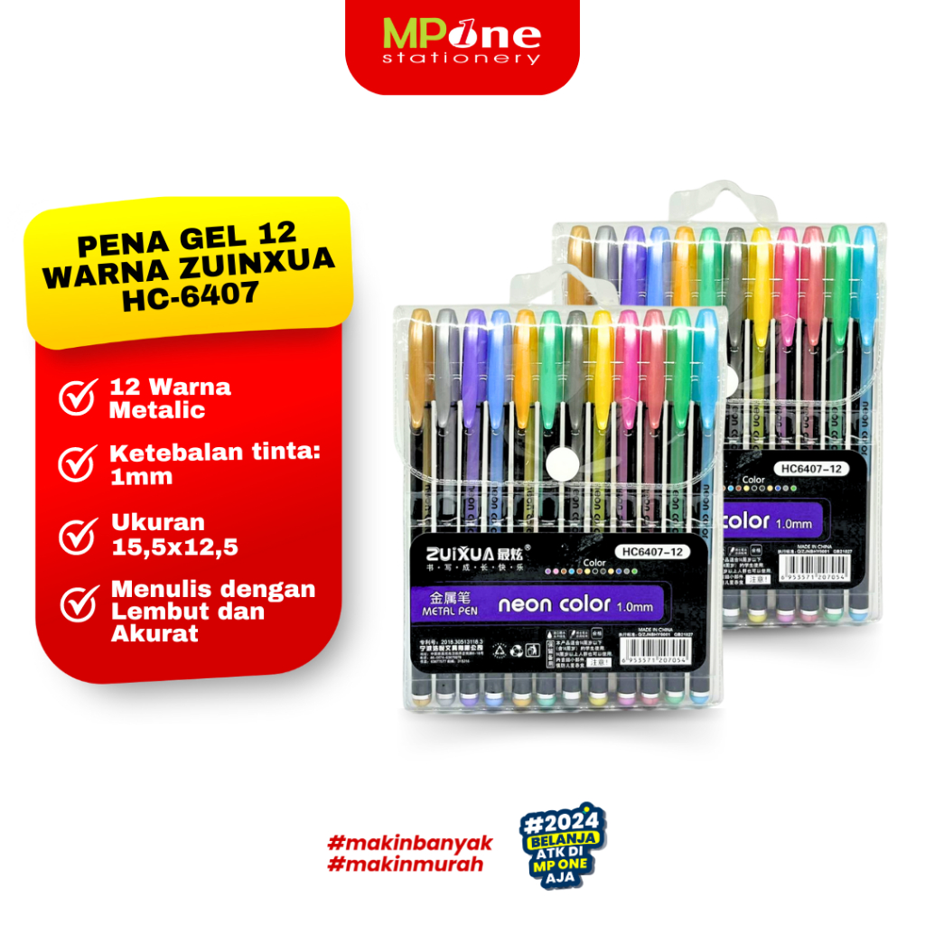 

ZUIXUA Pena Gel 12 Warna Neon Metalic Color 1,0mm / Pastel Gel Pen Ink Zixua 6407 12 Warna