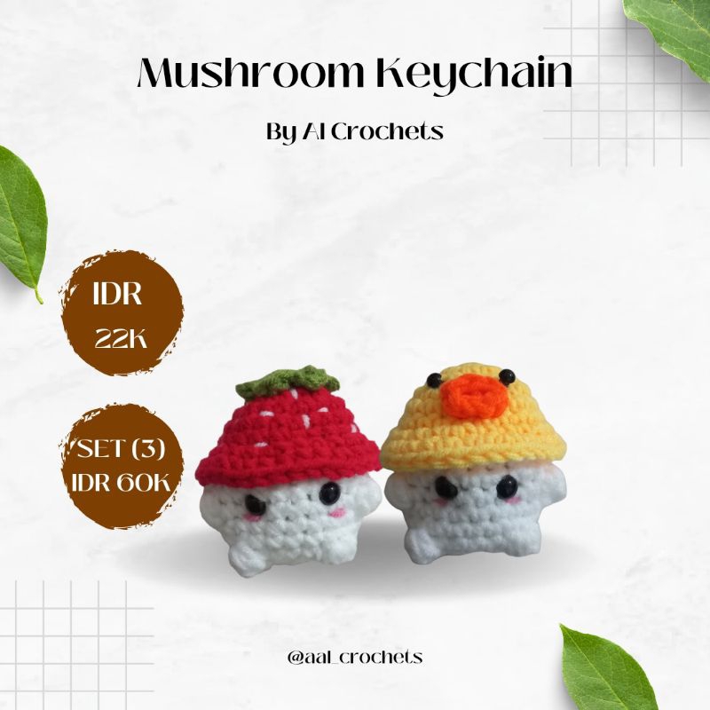 GANTUNGAN KUNCI KEYCHAINS AMIGURUMI BONEKA JAMUR LUCU