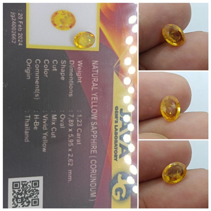 Natural Yellow sapphire Thailand 1,2 ct H-Be plus memo Gemlab
