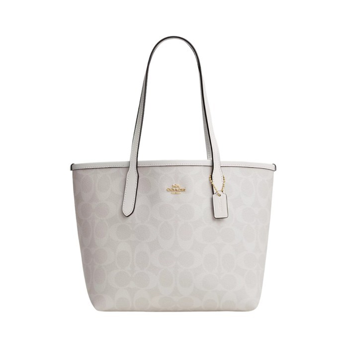 Coach Mini City Tote In Signature Canvas Chalk/Glacier White