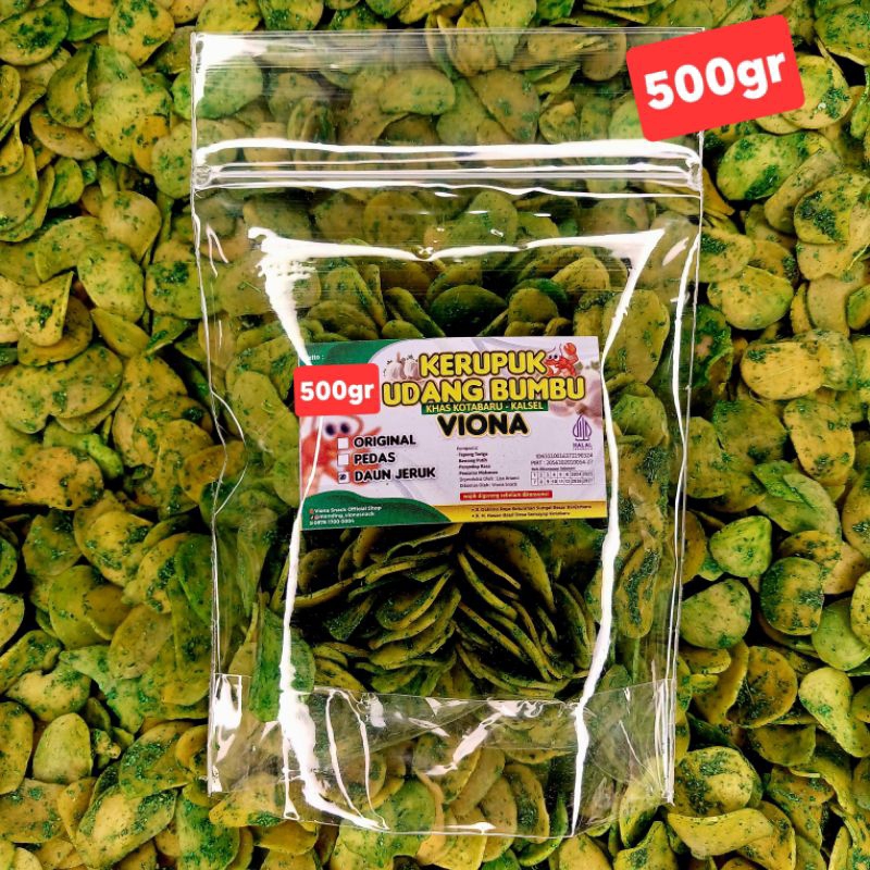 

KERUPUK UDANG BUMBU VIONA KHAS KOTABARU KALSEL JERUK PURUT GURIH & RENYAH BERAT 500GR