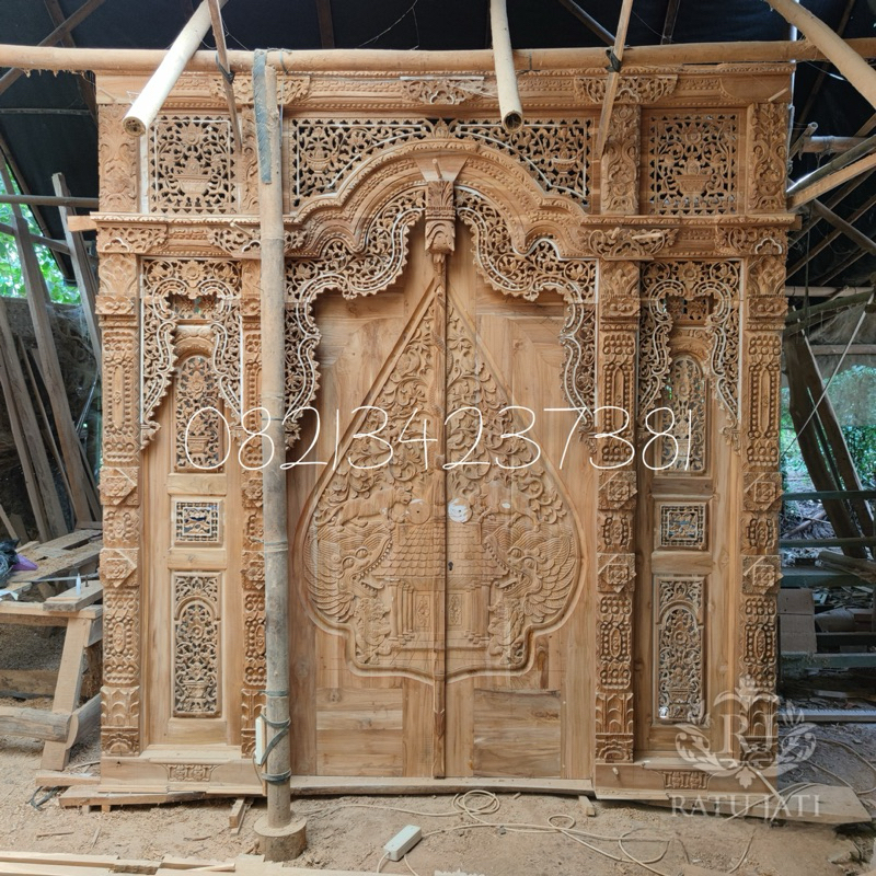 Pintu Gebyok 2,5 meter kusen jendela kayu jati solid jawa Asli Jepara