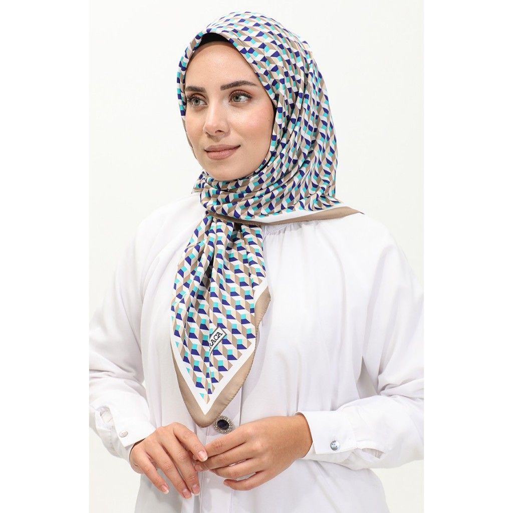 KARACA - Hijab Turki Rayon Motif Geometris Cyan