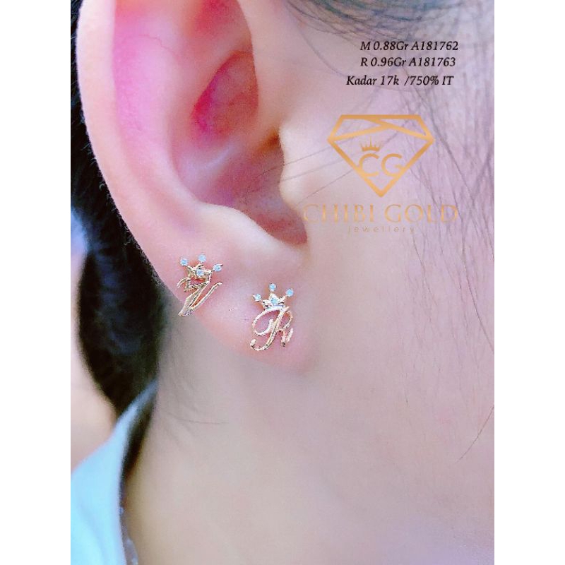 CHIBIGOLD - Anting emas asli ITALY huruf Abjad #chibigold