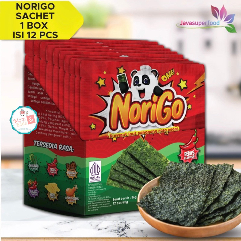 

NORO NORI SACHET SEAWEED 3G (1 BOX ISI 12 SACHET) RUMPUT LAUT HALAL SNACK CEMILAN BAYI ANAK