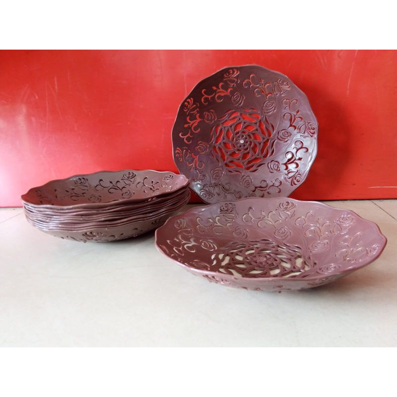 Piring Plastik Rotan Motif Mawar Harga per lusin