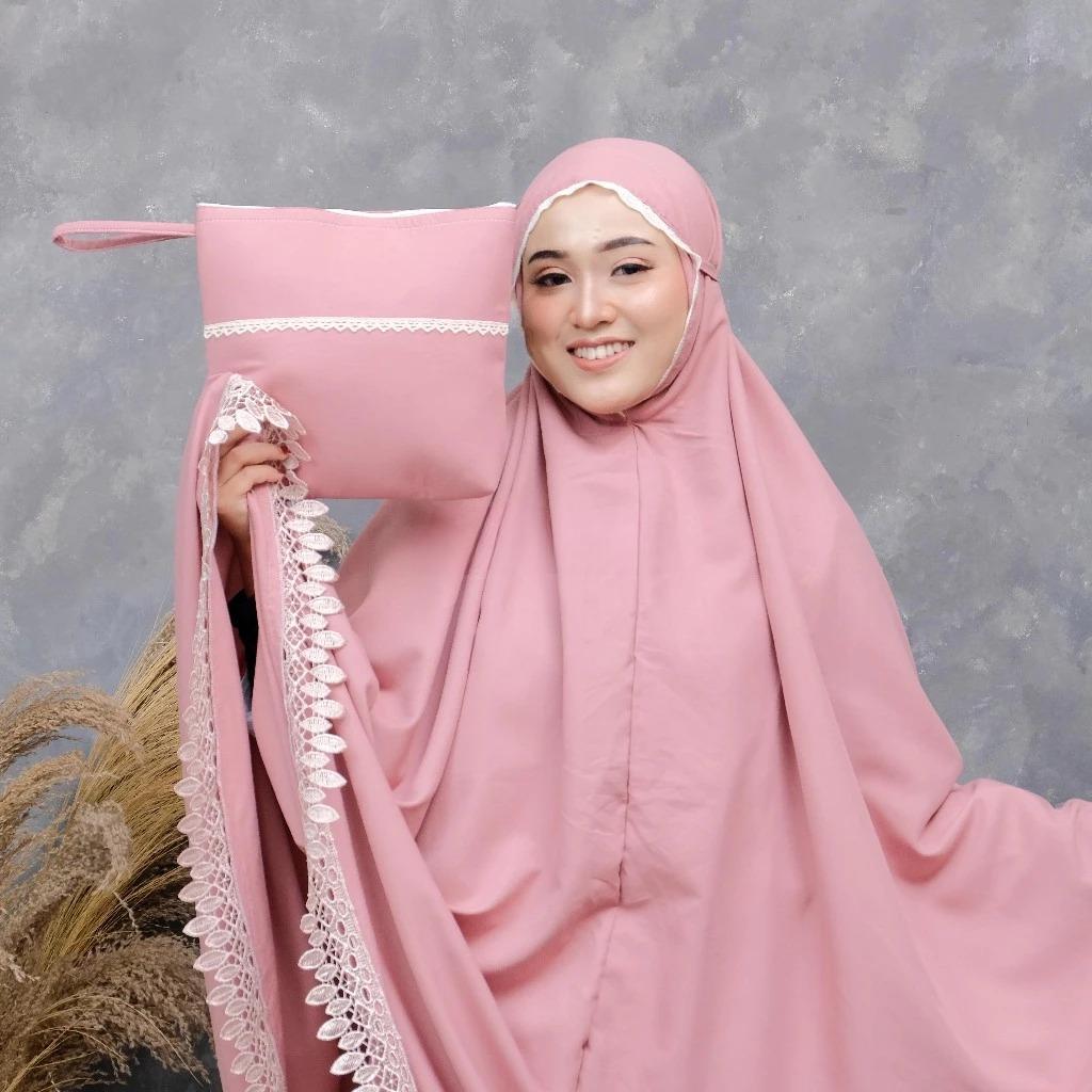 Mukena Dewasa Premium Nazifa Cantik Polos Renda Mewah Modis Elegan Bahan Katun Mikro Nyaman Adem