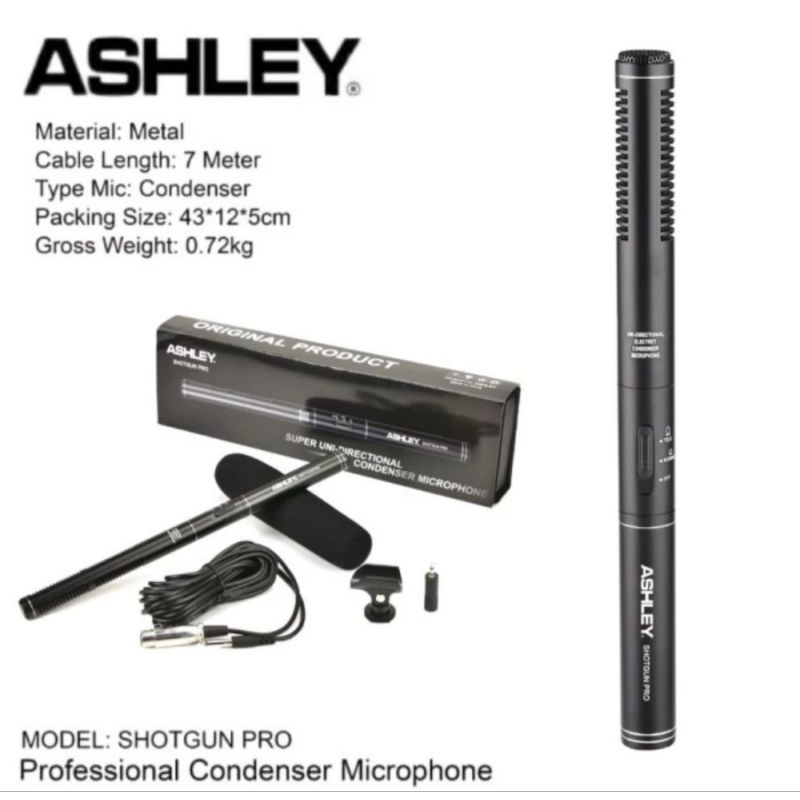 Mic kabel Condenser Ashley Shotgun Pro/Microphone Condensor Ashley Pro Original