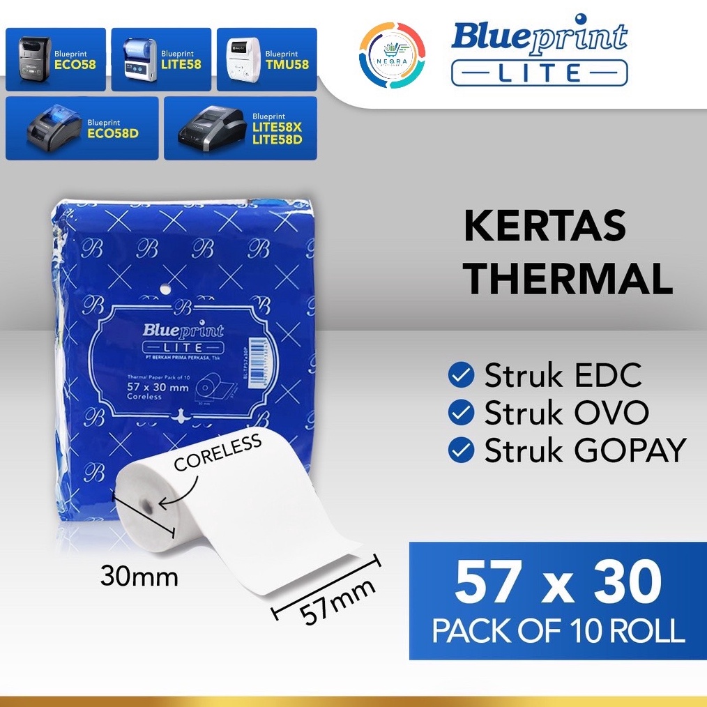 

KODE X44X Blueprint Kertas Thermal Struk EDC 57 x 3 mm 1 Roll
