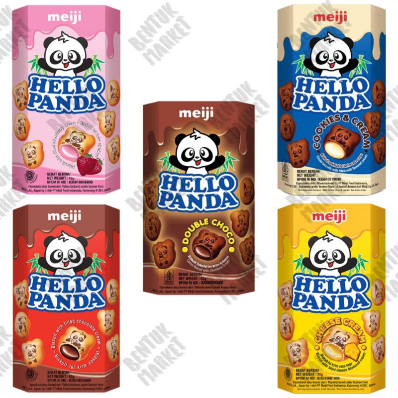 

Meiji Hello Panda Box 45gr / Biskuit isi Hello Panda Strawberry / Double Choco / Cheese / Cookies Cream / Chocolate Cream