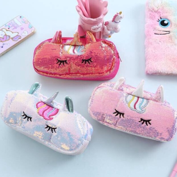 

Nyaman KOTAK PENSIL LUCU PENCIL CASE SEQUIN PENSIL UNICORN FREE BAG TAG Berkualitas