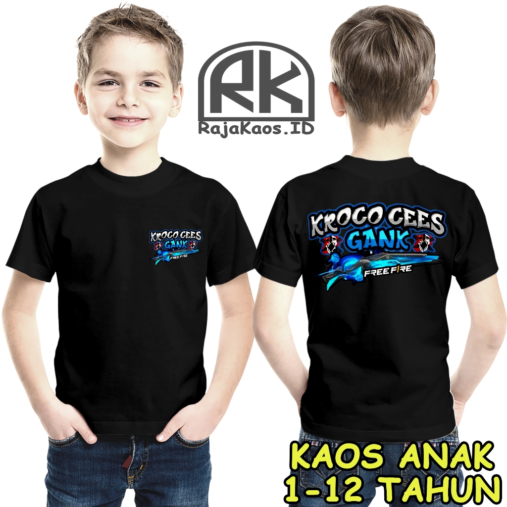 RajaKaos.ID KAOS ANAK FF KROCO CEES GANK VERSI SG AQUA FF USIA 1-12 TAHUN - BAJU FF ANAK COWOK CEWEK