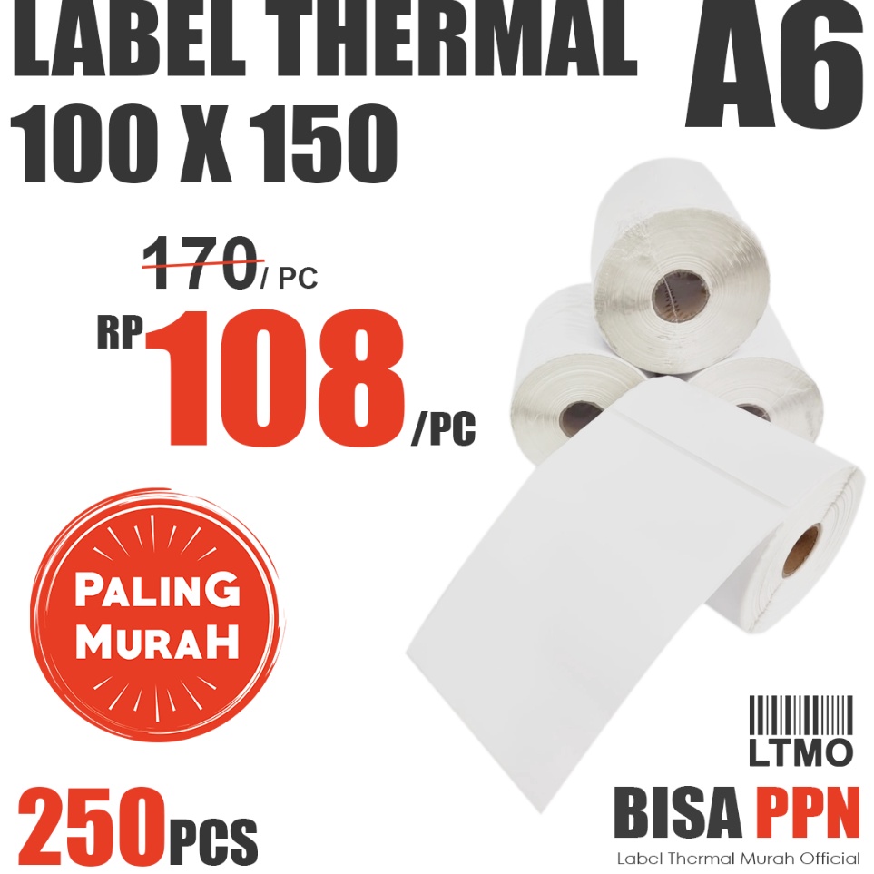 

Garansi Tukar Baru Label Barcode MURAH 1 x 15 A6 kertas stiker thermal 25 pcs