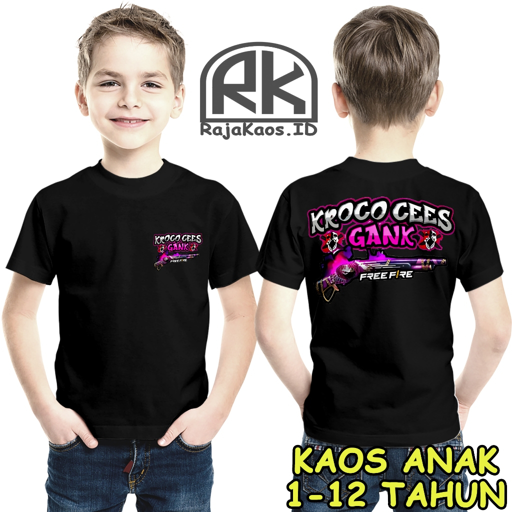 RajaKaos.ID KAOS ANAK FF KROCO CEES GANK VERSI SG RAPPER FF USIA 1-12 TAHUN - BAJU FF ANAK COWOK CEW