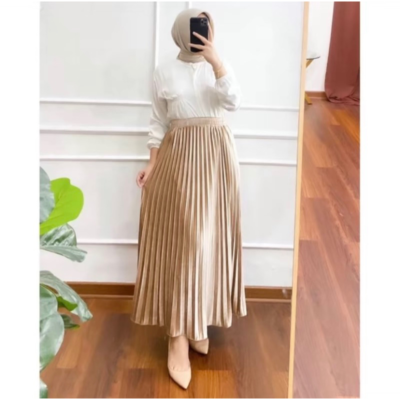 Rok Plisket Velvet Bludru Panjang/Rok Plisket Bludru Jumbo/Rok Plisket Velvet Panjang Terbaru