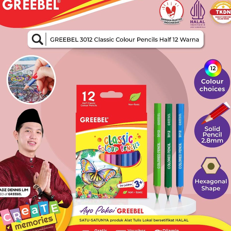 

Pusat Irit GREEBEL Pensil Warna 312 HALF CLASSIC ISI 12