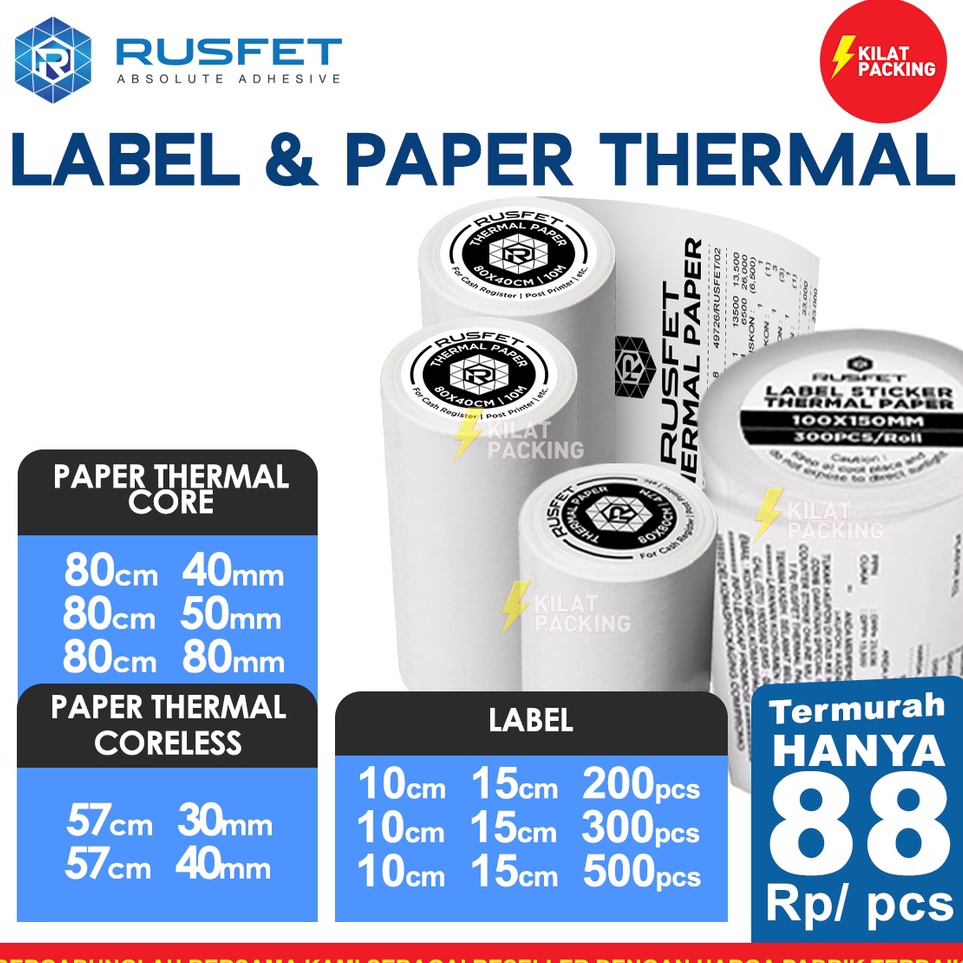 

Penjualan Terpercaya Kertas Thermal Label Thermal Resi Barcode Stiker Barcode Struk Kasir Paper Thermal Rusfet