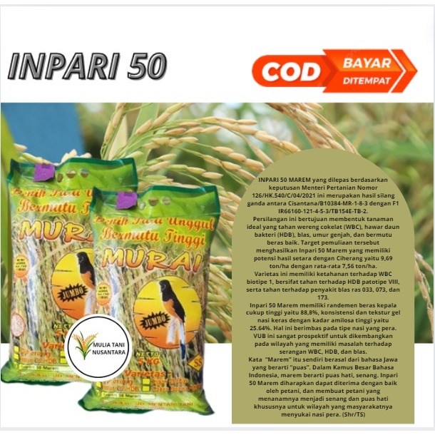 Benih Padi Terbaru INPARI 50 MAREM Label Ungu Kemasan 5kg