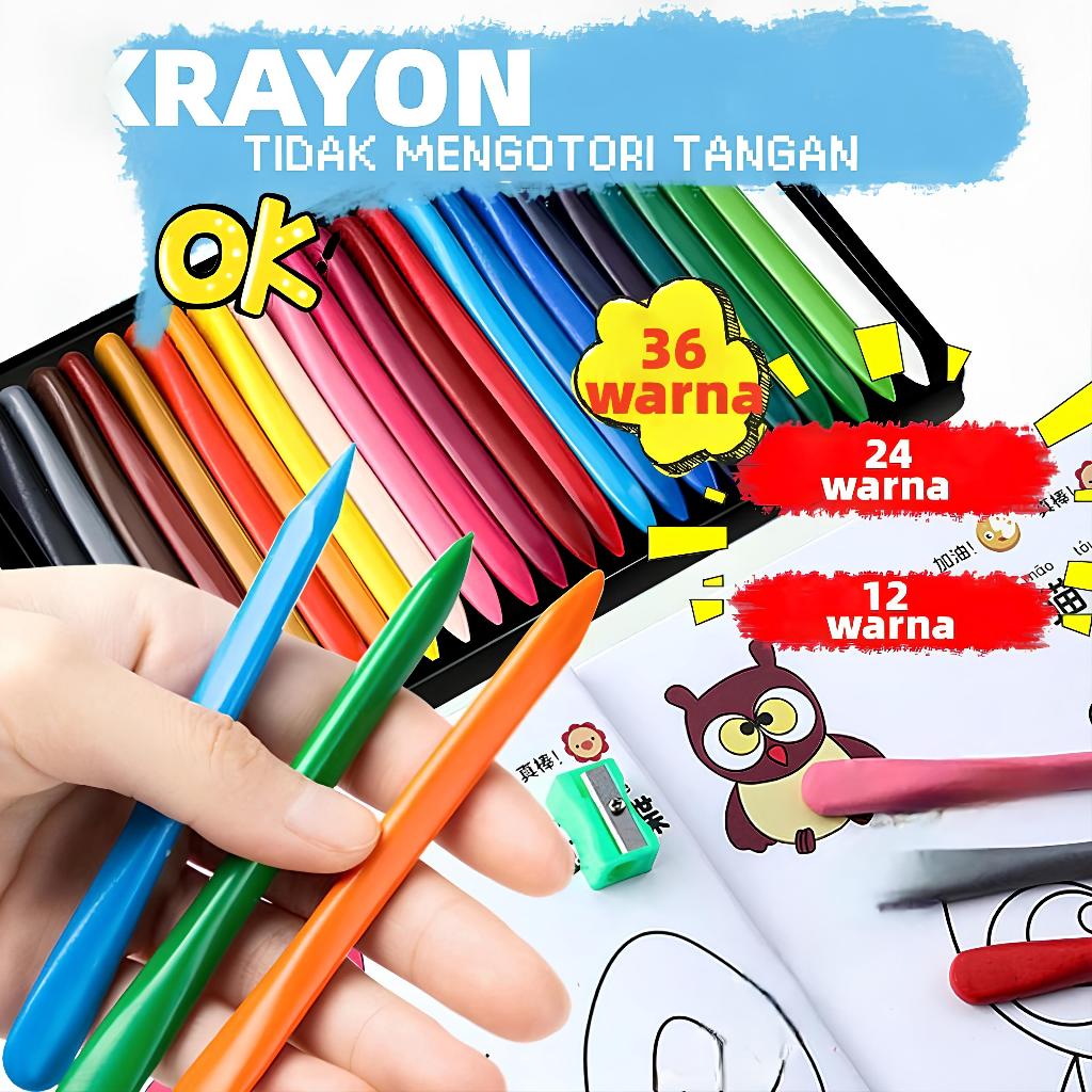 

[36 WARNA] Crayon Plastik Anti Tangan Kotor Aman Untuk Anak |Magic Crayon Lab Anti Air Non Toxic High Quality Krayon Pensil Warna