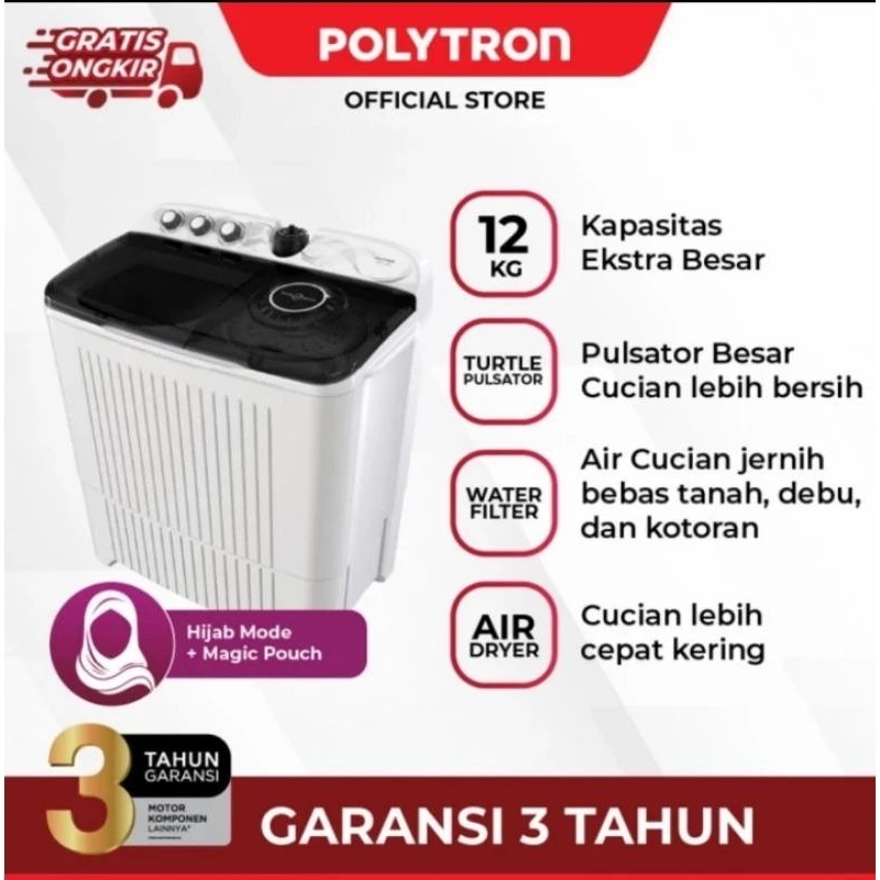 POLYTRON MESIN CUCI 2 TABUNG 12 KG PWM 1203