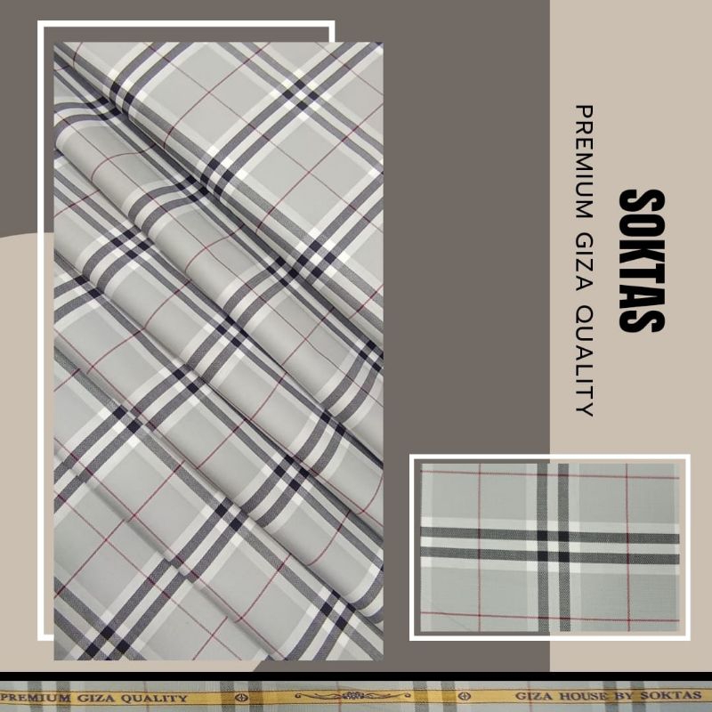 Bahan Kain Kemeja kain Baju Motif Kotak, Kemeja Pria Abu - Abu Muda by SOKTAS