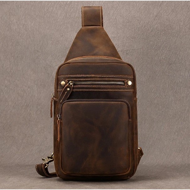 Tas dada pria kulit crazy horse - Tas selempang kulit pria