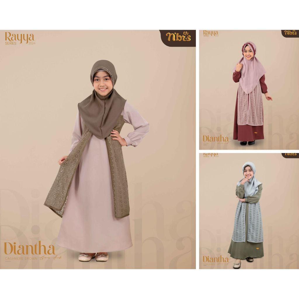 DIANTHA GAMIS ANAK PLUM CASHMERE BROWN MOSS GREEN ORIGINAL BY NBRS FASHION SET GAMIS BUSANA MUSLIM A