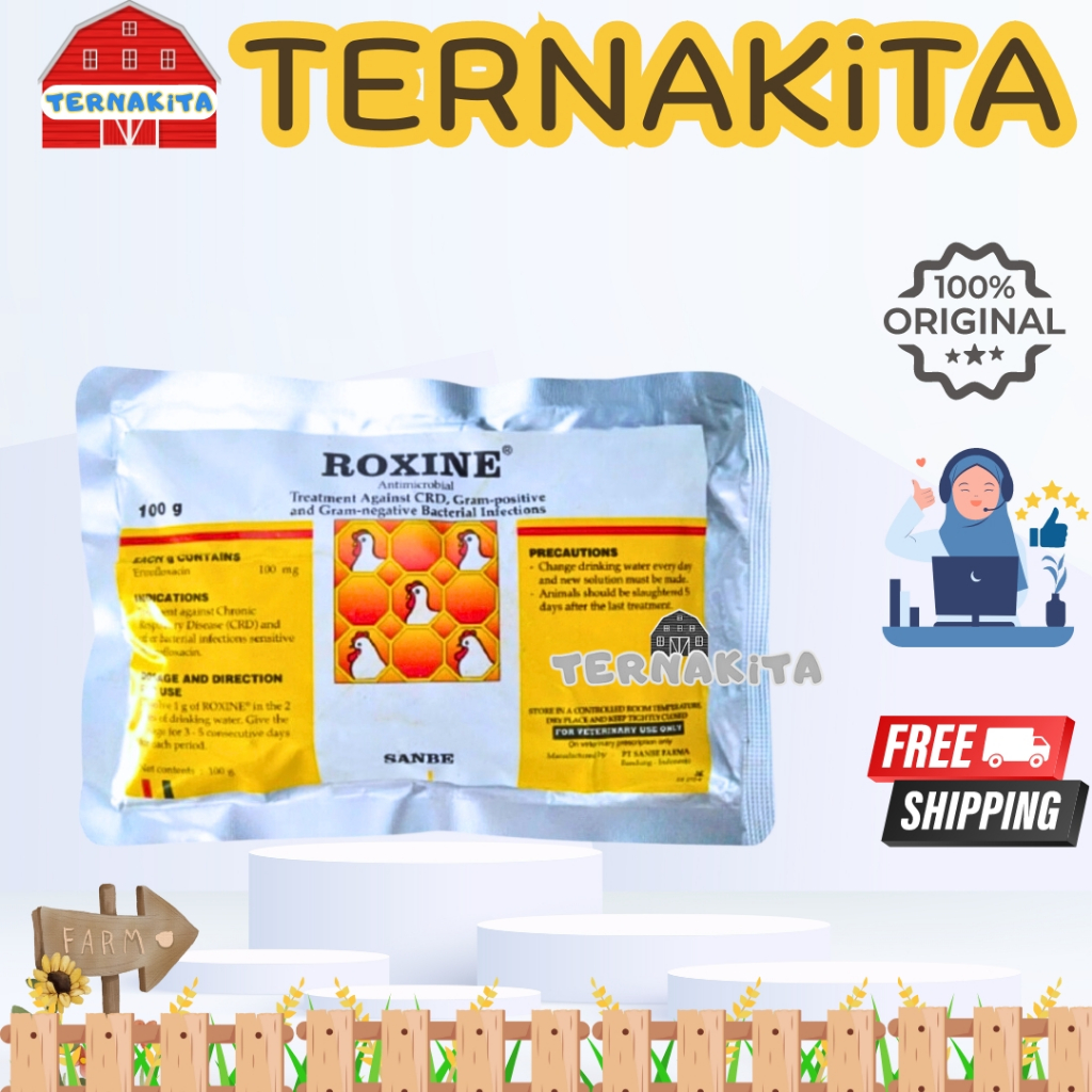 ROXINE 100 gr - Obat Sakit Pernafasan Persendian Pencernaan Hewan Enrofloxacin Ngorok Cekres
