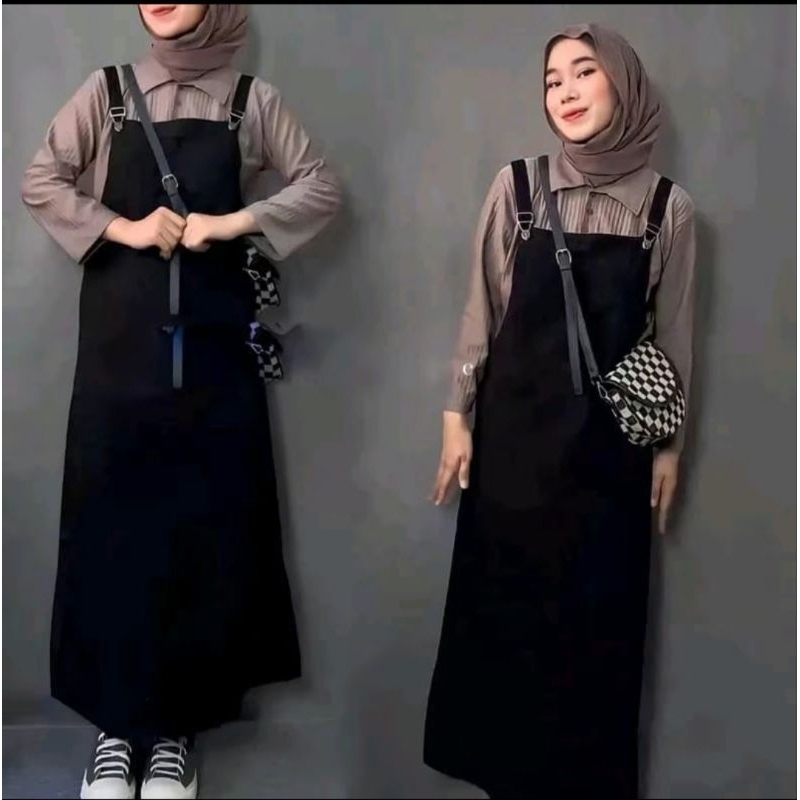 Overall Dress Jumpsuit Wanita Korean Style Baju Kodok Wanita Katun Panjang Terlaris