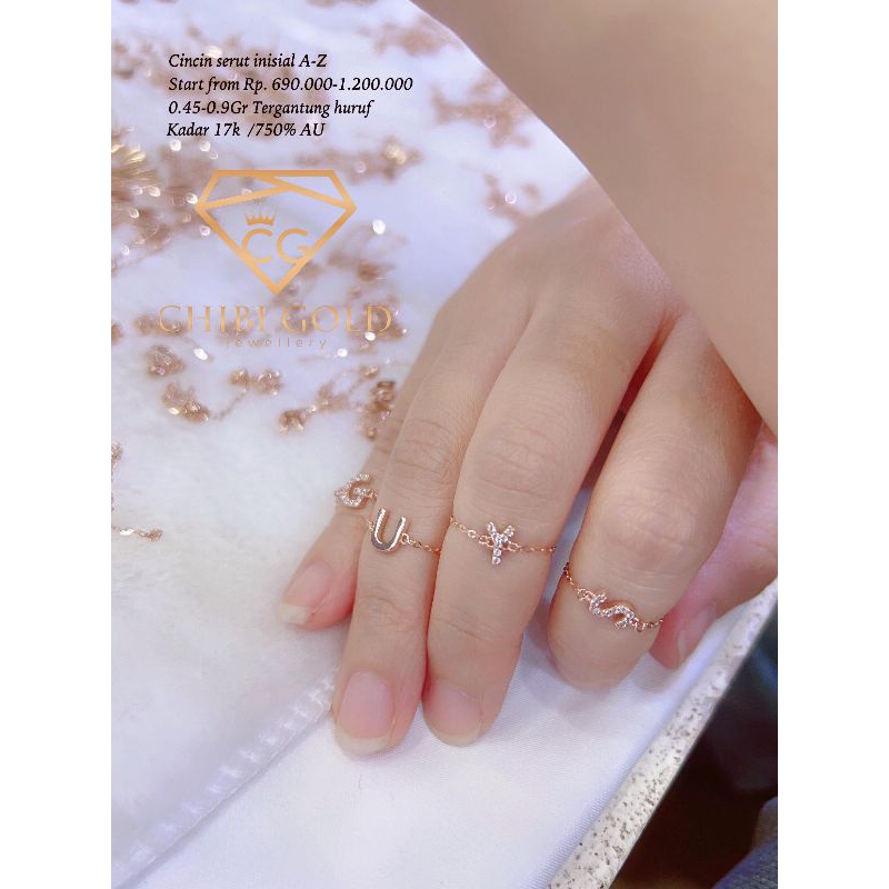 CHIBI GOLD - Cincin serut inisial A-Z italy emas 750 kadar 17k - chibigold