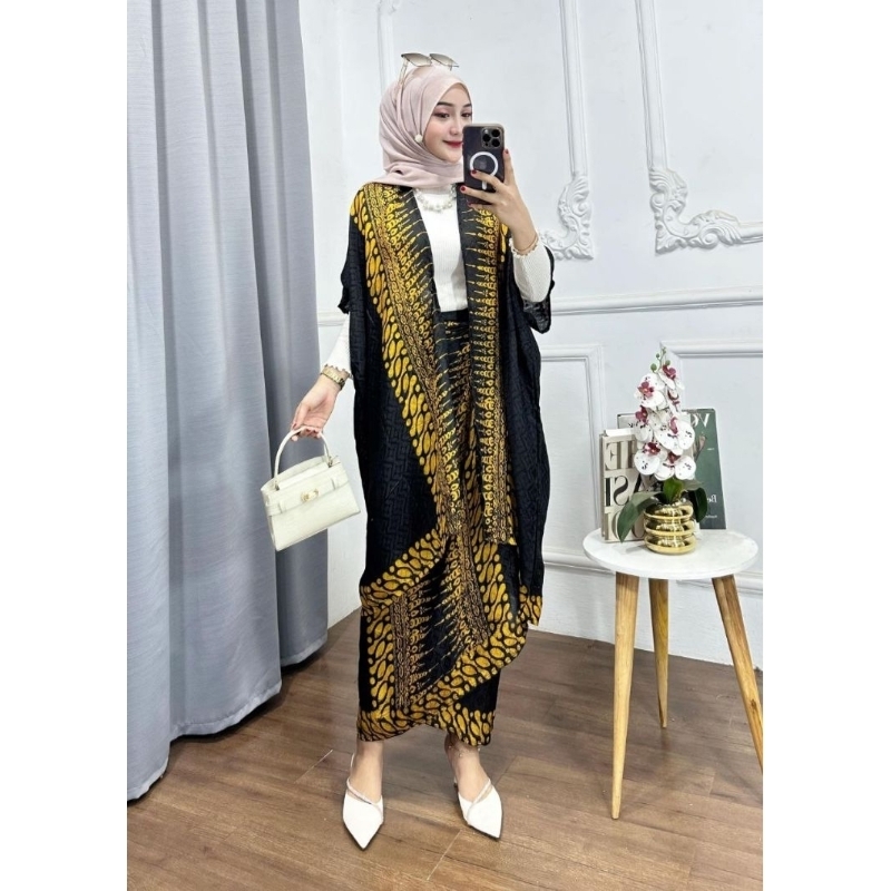 Set Outer Viscose Batik Cap All Size Hitam v.1