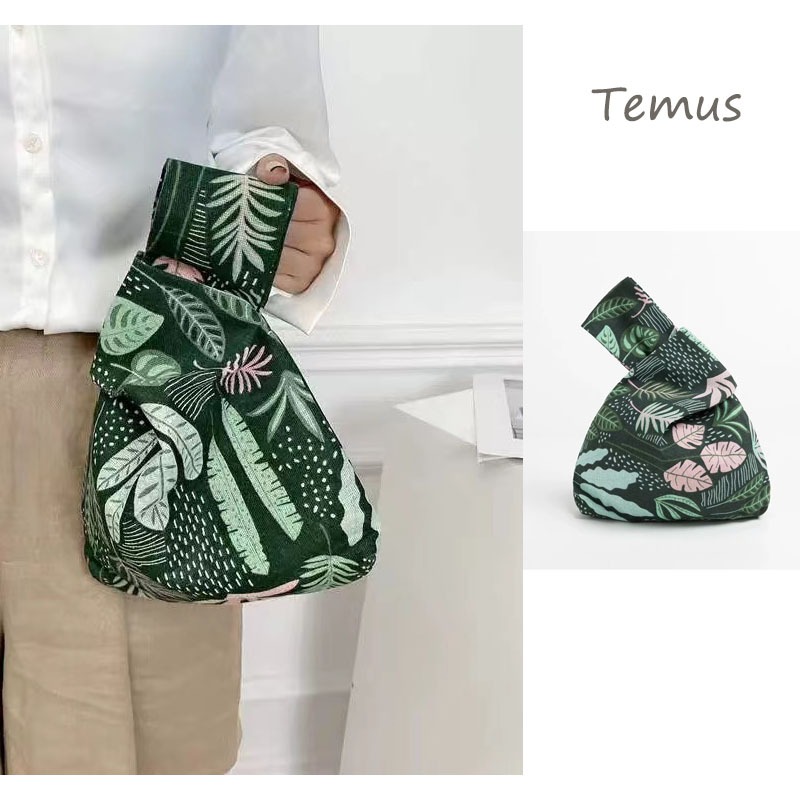 Temus-Tas Tangan Kain Rajut Gaya Korea Tas Kain Pola Lucu Tas Belanja Bahu Wanita Tas Tangan Wanita 