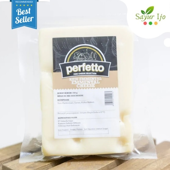 

Perfetto Cheese Emmental 250 Gram / Pack Fine Section Keju Olahan Susu Segar PREMIUM HALAL