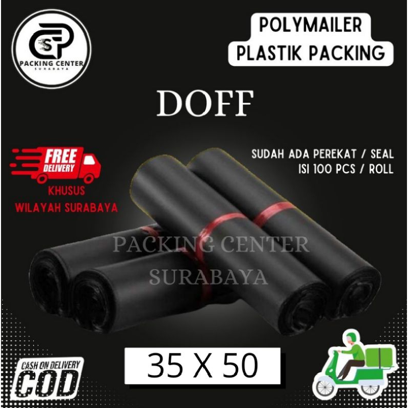 

Polimer Plastik Packing / Polymailer Online Shop HDPE Hitam Doff Isi 100Pcs Lem Perekat Termurah Grosir COD