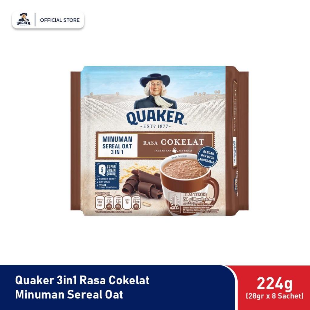 

Quaker 3in1 Chocolate Polybag 224g Minuman Sereal Oats (Isi 8 sachet)